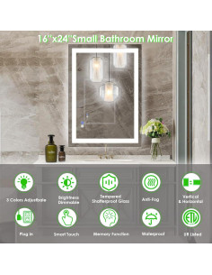 Espejo de Baño LED Beelux 40x60 cm Antivaho Táctil 3 Colores 2