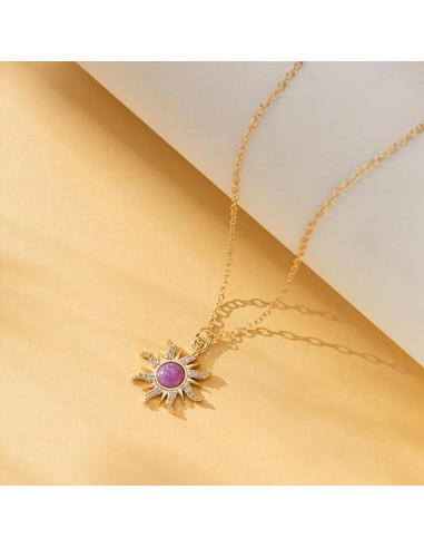Collar Sol Dorado con Ópalo para Mujeres - Joyería de Acero