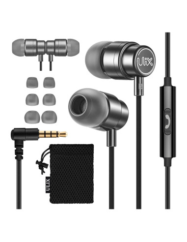 Auriculares UliX Rider con micrófono, 1.28m, Gris