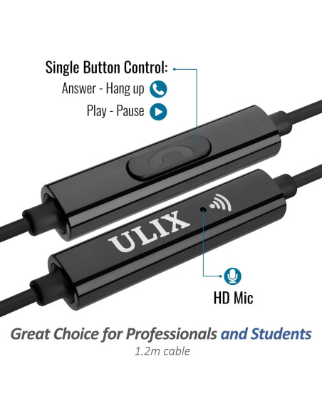 Auriculares UliX Rider con micrófono, 1.28m, Gris