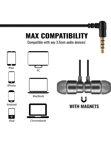 Auriculares UliX Rider con micrófono, 1.28m, Gris