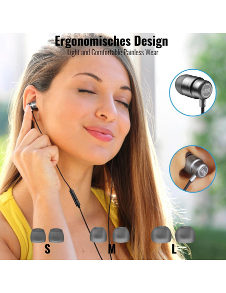 Auriculares UliX Rider con micrófono, 1.28m, Gris