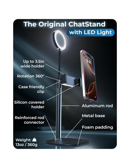 Soporte para Teléfono con Luz LED ChatStand Halo 9-14" Soporte para Teléfono con Luz LED ChatStand Halo 9-14"