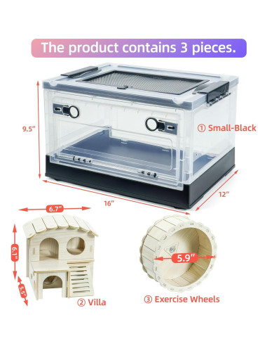 Jaula Plegable para Hámsters RunDuck Negra 40.6x30.5x24.1 cm