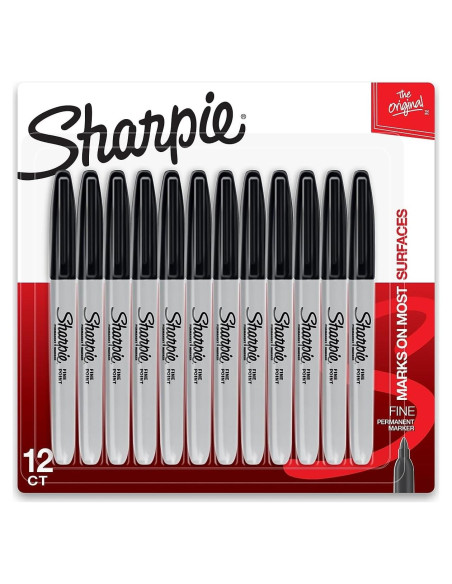 Marcadores Permanentes Sharpie Negro Punta Fina 12 Unidades Marcadores Permanentes Sharpie Negro Punta Fina 12 Unidades