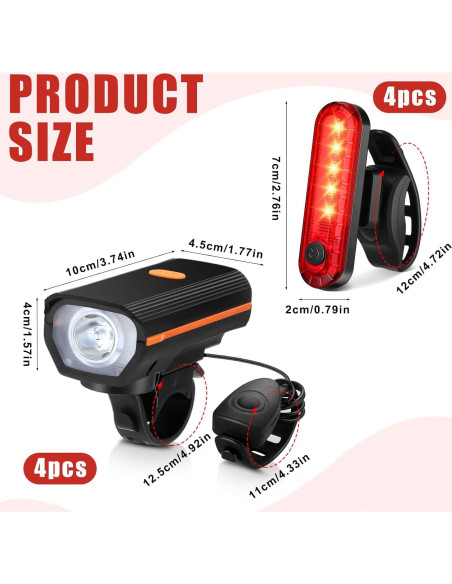 Conjunto de Luces LED para Bicicleta Hanaive TE3533 4 Juegos
