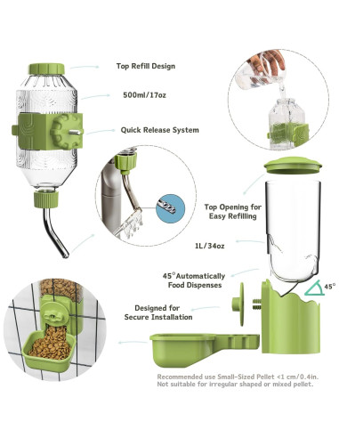 Dispensador Automático de Agua y Comedero Kassiva Verde 0.5L