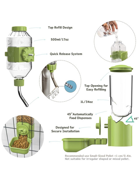 Dispensador Automático de Agua y Comedero Kassiva Verde 0.5L