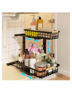 Organizador Bajo Fregadero REALINN Ajustable 2 Niveles Negro