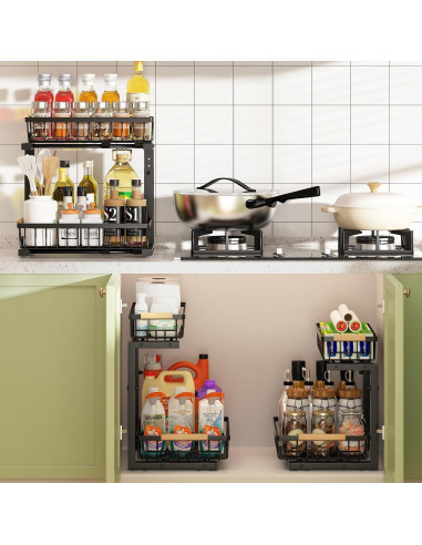 Organizador Bajo Fregadero REALINN Ajustable 2 Niveles Negro