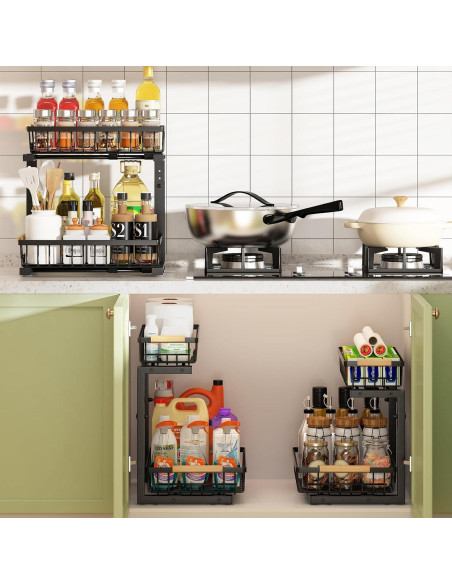 Organizador Bajo Fregadero REALINN Ajustable 2 Niveles Negro