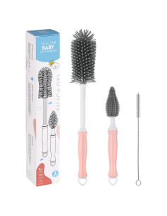 Cepillo de Limpieza 3-en-1 Zooawa para Botellas Bebé Rosa