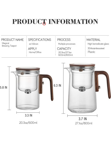 Tetera de Vidrio Enchanti 600ml con Infusor y Colador