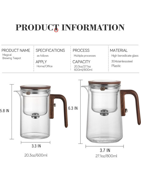 Tetera de Vidrio Enchanti 600ml con Infusor y Colador