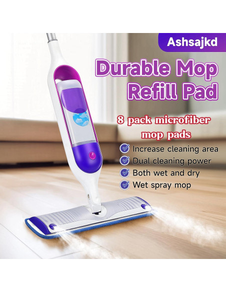 8 Almohadillas de Mopa Reutilizables Ashsajkd para Swiffer 33-38 cm