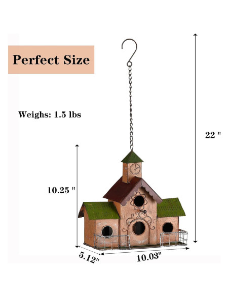 Casa para Aves de Metal MOCOME con Torre del Reloj 4 Huecos