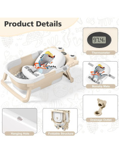Bañera Plegable para Bebés Wiqins con Termómetro Beige 2