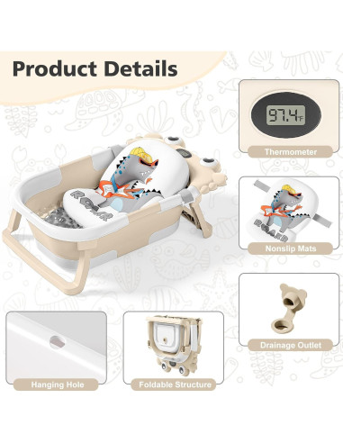 Bañera Plegable para Bebés Wiqins con Termómetro Beige
