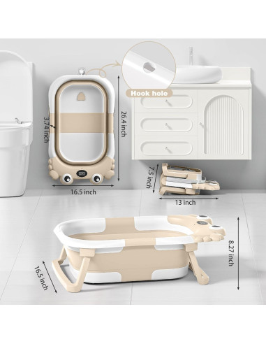Bañera Plegable para Bebés Wiqins con Termómetro Beige