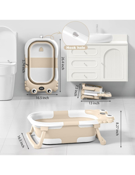 Bañera Plegable para Bebés Wiqins con Termómetro Beige