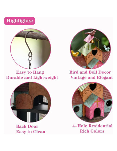 Casa para Aves de Metal MOCOME 4 Huecos Colorida para Exterior