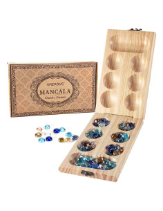 Juego de Mesa Mancala Plegable AMEROUS - Madera y Piedras de Vidrio