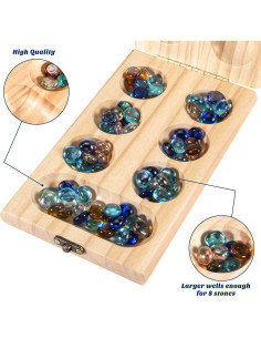 Juego de Mesa Mancala Plegable AMEROUS - Madera y Piedras de Vidrio 2