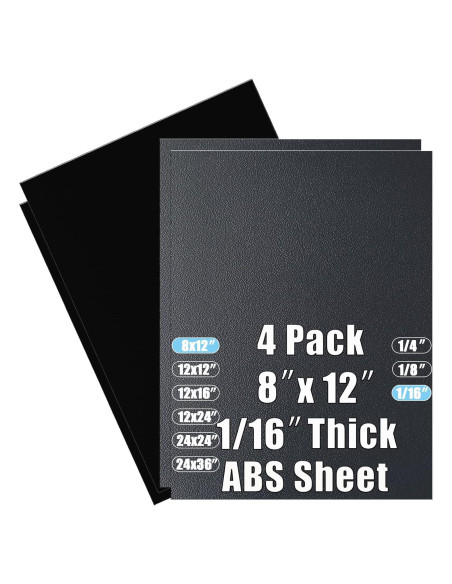 Hoja de Plástico ABS 0.16 cm 8" x 12" - Paquete de 4 Hoja de Plástico ABS 0.16 cm 8" x 12" - Paquete de 4