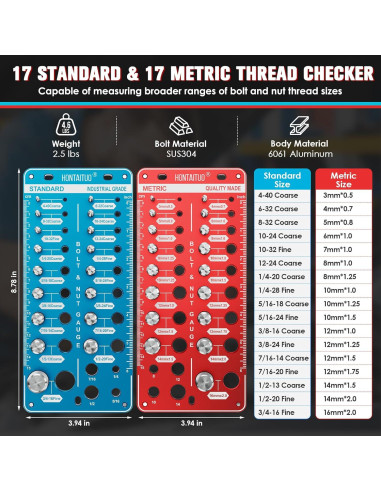 Comprobador de Roscas de Tuerca y Tornillo HONTAITUO 42 Tamaños