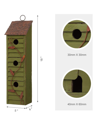 Casa de Aves Colgante Glitzhome Verde Envejecido 45.72cm