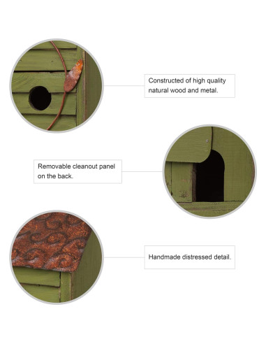 Casa de Aves Colgante Glitzhome Verde Envejecido 45.72cm