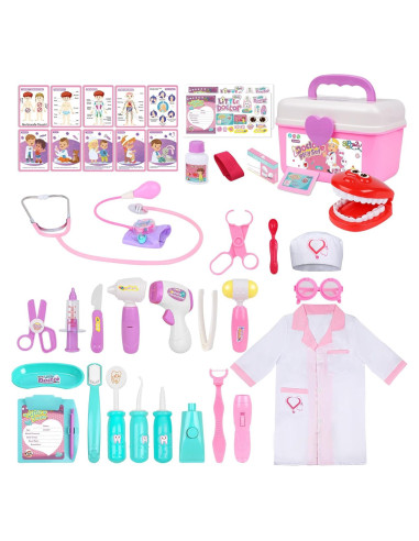 Kit de Doctor para Niños Gifts2U 42 Piezas Rosa 3-6 Años