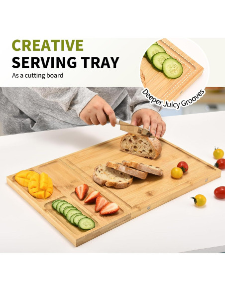 Tabla de Charcutería GLOKUUCA 3 en 1 de Bambú Extra Grande