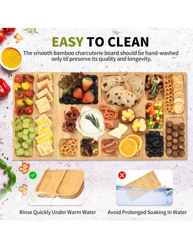 Tabla de Charcutería GLOKUUCA 3 en 1 de Bambú Extra Grande