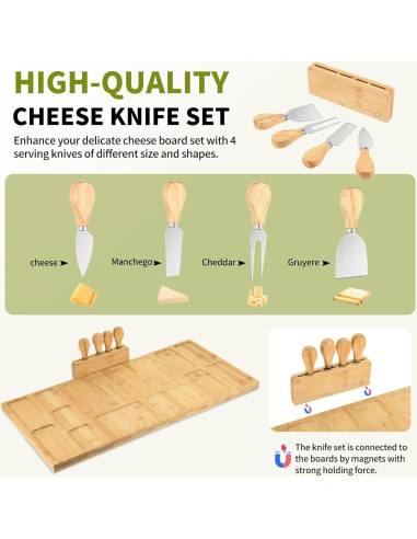 Tabla de Charcutería GLOKUUCA 3 en 1 de Bambú Extra Grande