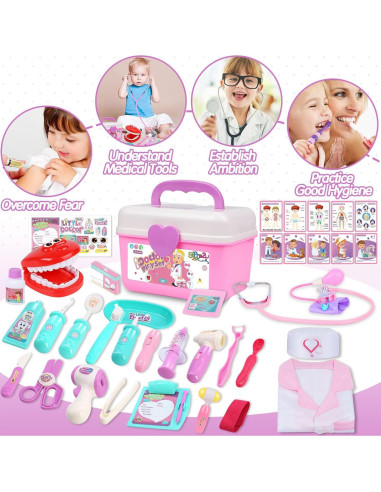 Kit de Doctor para Niños Gifts2U 42 Piezas Rosa 3-6 Años
