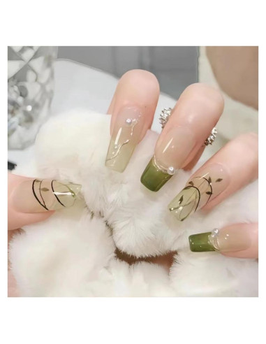 Uñas Postizas Cuadradas HUIYUNTIAN Bambú Verde 40 Piezas