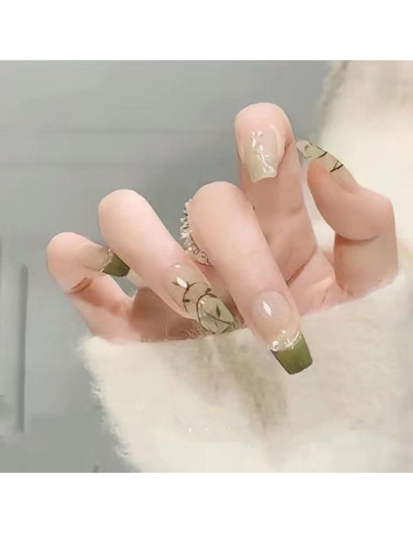 Uñas Postizas Cuadradas HUIYUNTIAN Bambú Verde 40 Piezas