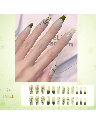 Uñas Postizas Cuadradas HUIYUNTIAN Bambú Verde 40 Piezas