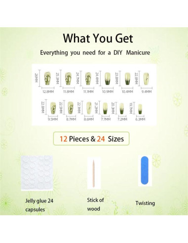 Uñas Postizas Cuadradas HUIYUNTIAN Bambú Verde 40 Piezas