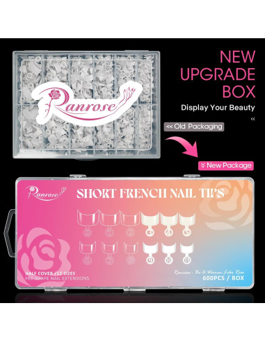 Ranrose 600PCS Uñas Postizas Cortas Francesas Blancas