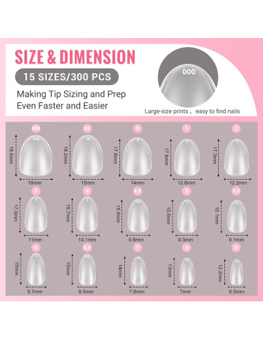 Consejos de Uñas de Gel Almendra Anchas SINOKAME XS 300 Piezas