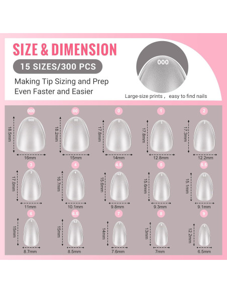 Consejos de Uñas de Gel Almendra Anchas SINOKAME XS 300 Piezas