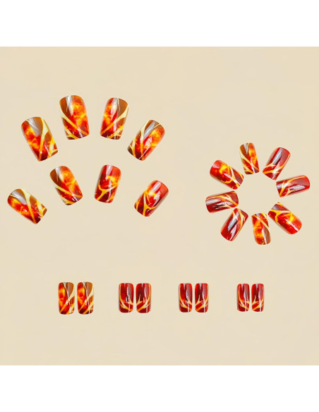 Uñas Postizas Cortas NGMATY Rayas Rojas Oscuras 24 Piezas