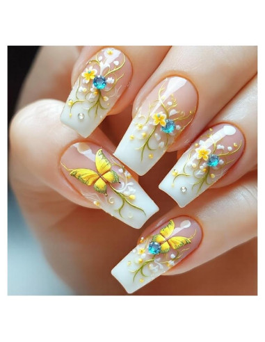 Uñas Postizas Acrílicas NGMATY Mariposas del Campo 3D