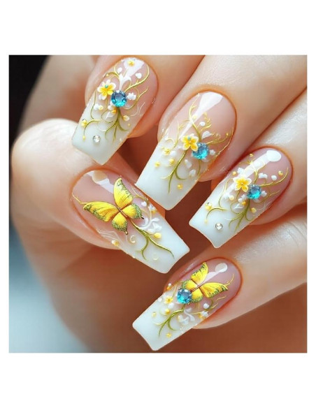 Uñas Postizas Acrílicas NGMATY Mariposas del Campo 3D