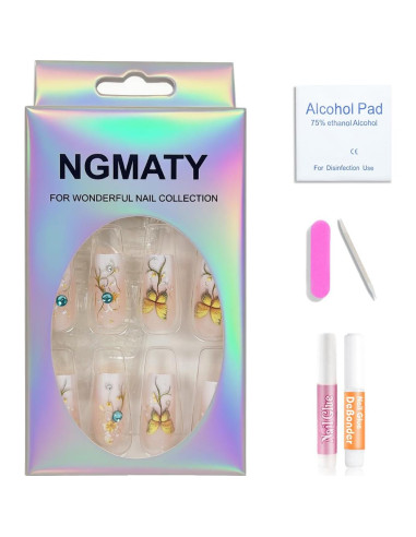 Uñas Postizas Acrílicas NGMATY Mariposas del Campo 3D