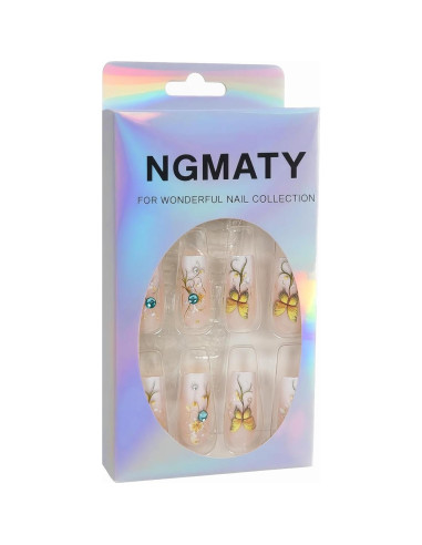 Uñas Postizas Acrílicas NGMATY Mariposas del Campo 3D
