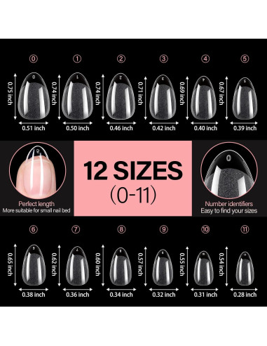 Tips de Uñas Falsas AILLSA Almendra Cortas 504pcs con Caja