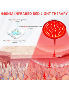 Lámpara de Terapia de Luz Roja 940nm 100 LEDs con Temporizador 2